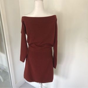 ANTHROPOLOGIE Women Redwood Off Shoulder Mini Dress Sz S Dolman Sleeve
